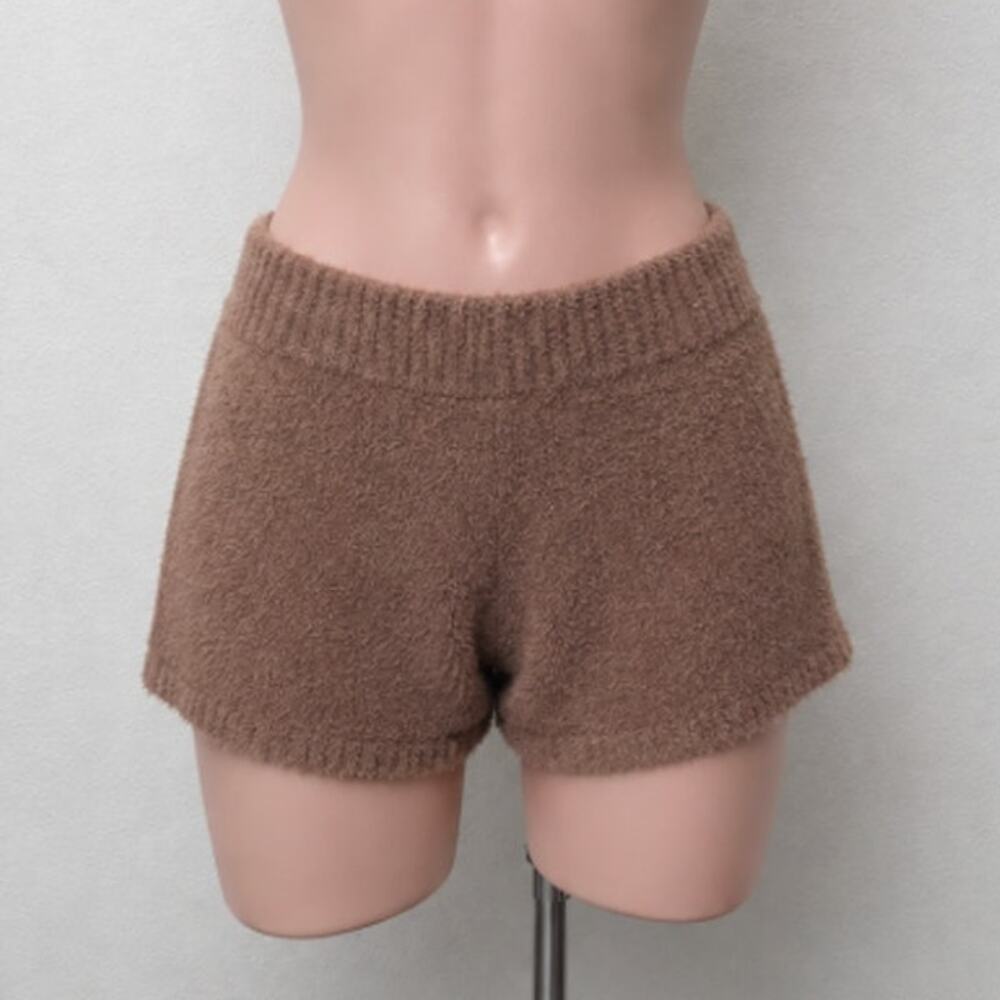 Salty Chic Brown High Waist Fuzzy Terry Cloth Stretch Short Shorts Small